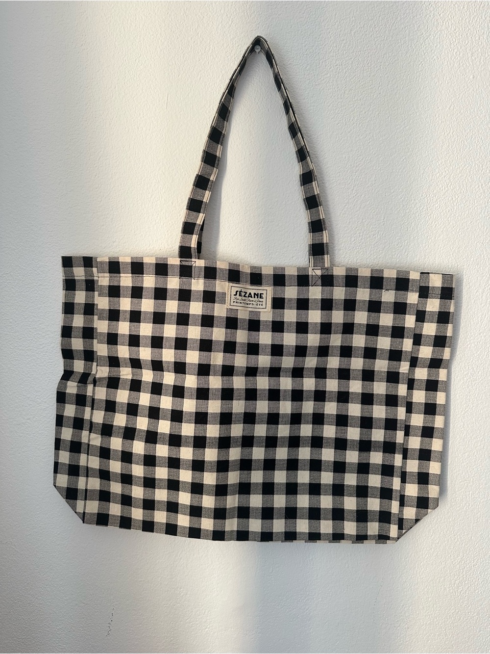 Black & White Sezane Gingham Tote Bag